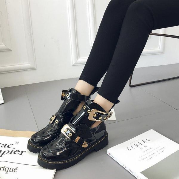

boots buckle shoes women short autumn leather shoe belt, Black