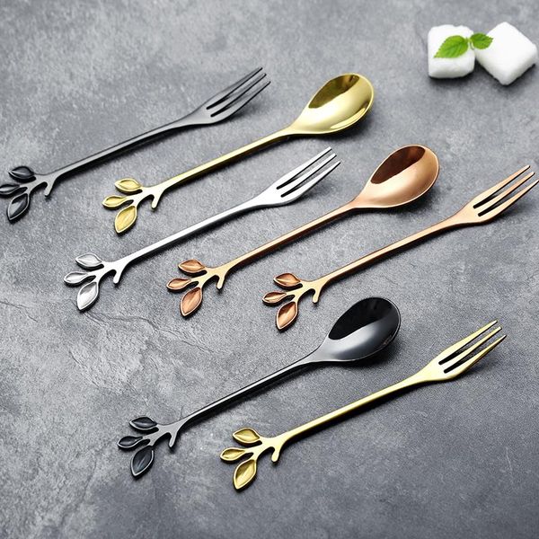 

forks stainless steel flatware fruit fork dinnerware appetizer snack dessert kitchen tableware leaf shape tools