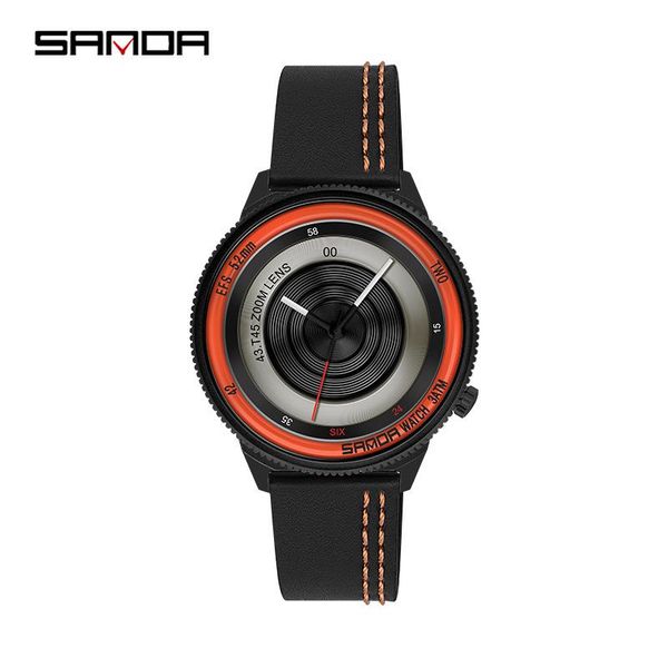 

wristwatches sanda men watch leather belt pographer series fashion waterproof quartz wristwatch cool korean style gifts for reloj, Slivery;brown