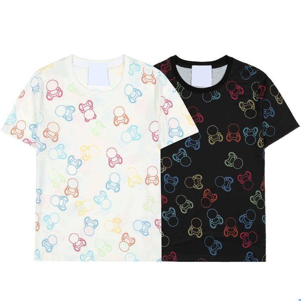 

short t shirt sleeve men's with round neck and bear print, White;black