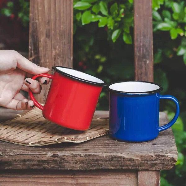

mugs coffee tea cup nostalgic creative vintage enamel drinkware cups printed coating belly milk breakfast mug