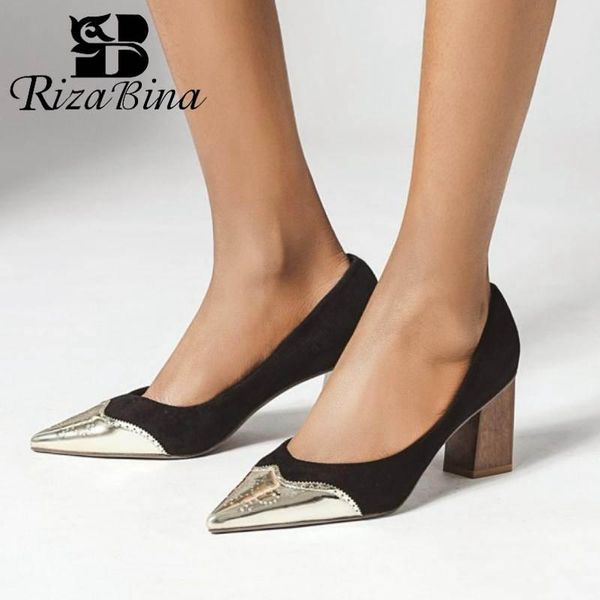 

dress shoes rizabina women pumps fashion high heels gold pointed head party wedding lady office footwear size 34-43, Black
