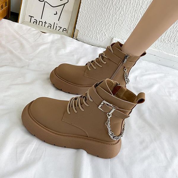 

boots flat heel shoes women 2021 zipper round toe med rock ladies autumn lolita rubber ankle solid fabric cross-tied retro, Black