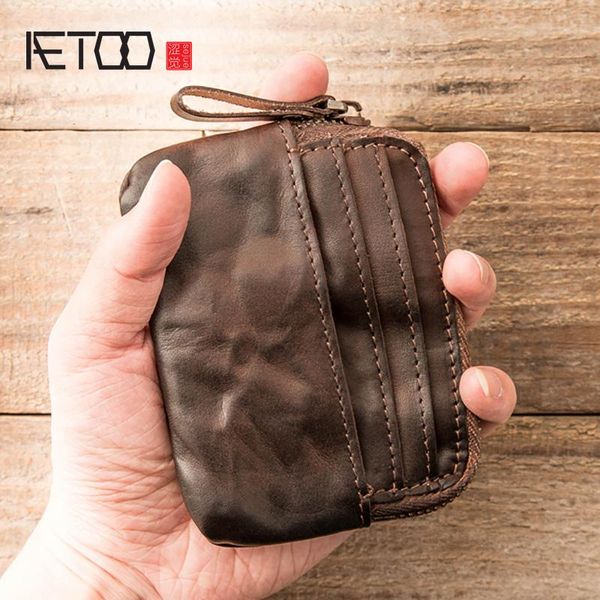 

wallets aetoo leather short driver's license card bag, plant-made men's wallet, head retro handzipper small zero wallet, Red;black