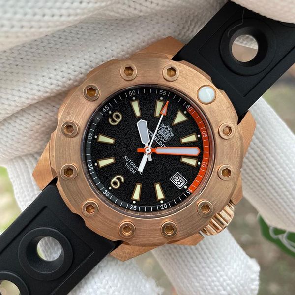 

wristwatches sd1948s mechanical watches arrival steeldive design 44.5mm bronze case 1000m waterproof unique bezel nh35 men's diving watc, Slivery;brown