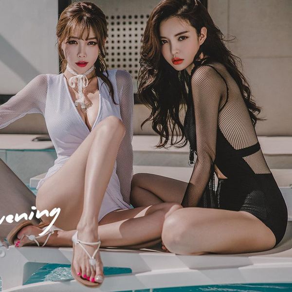 

one-piece suits swimsuit sport one piece women large size bathing suit solid swimwear 2021 transparent lace polyester sierra surfer pus