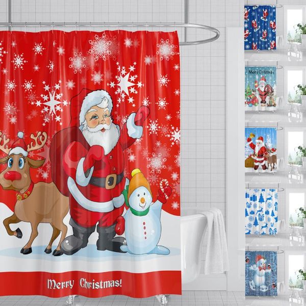 

shower curtains christmas santa claus curtain hang cartoon elk bathroom decoration snow doll print 180x180cm