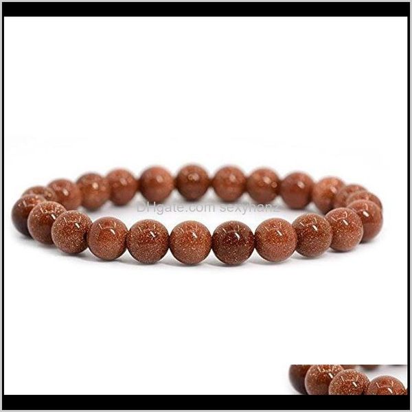 

bracelets jewelryprecious golden sand stone 8mm round beads stretch bracelet beaded, strands drop delivery 2021 r1m2w, Black