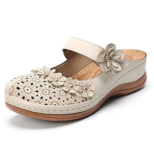 

slippers sandals and female 2021 retro five-toed shoes handmade flowers hollow one-slip baotou with s467, Black