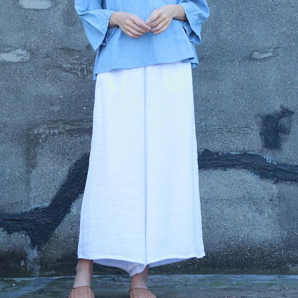 

women's pants & capris women loose double layer tencel wide leg elastic waist ladies solid color trousers female 2021, Black;white