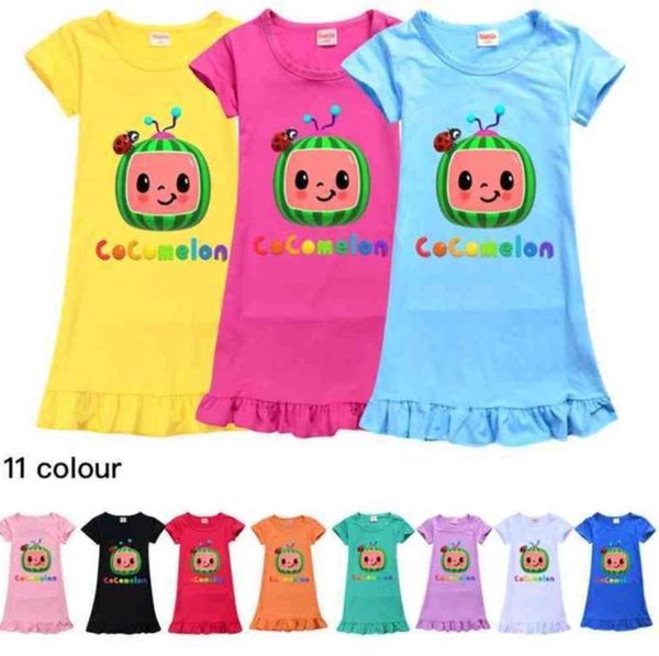 Dos Desenhos Animados Melancia Impresso Bonito Meninas Vestido Crianças Multicolor Curto Manga Camisas Doces Doces Doces Dos Vestidos Saia Pijama Childrens Roupas