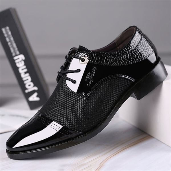 

big size men dress shoes quality formal lace-up business oxford brand wedding pointy 38-48 220315, Black