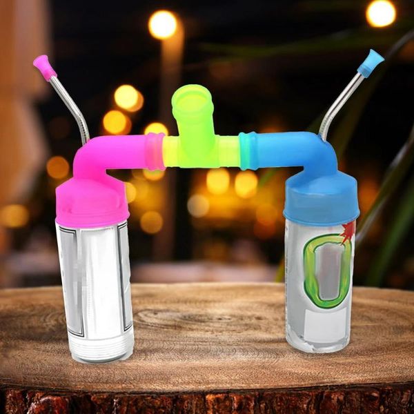 

drinking straws double bottle three way pipe drinker portable lightweight water connector three-dimensional 3 hose tube for party