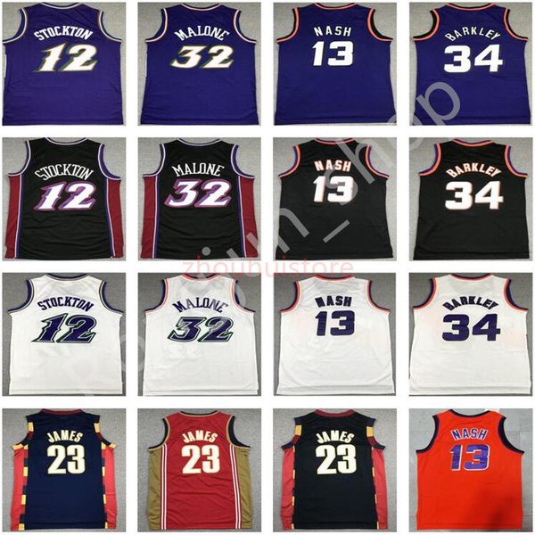 Mitchell Ness Mens costuraram basquete Karl Malone 32 John Stockton 12 Steve Nash13 Charles Barkley 34 James High S