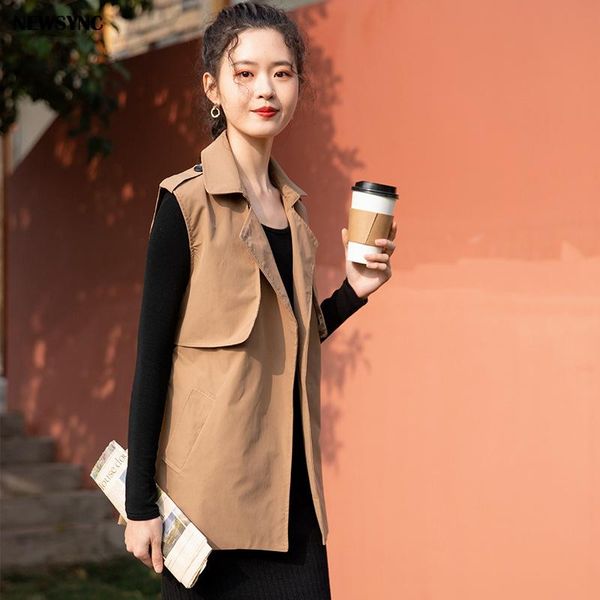 

women's vests sync ladies 2021 spring autumn women sleeveless jacket office lady solid color with belt turn-down female, Black;white