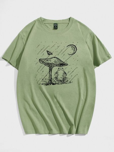 

romwe guys mushroom & frog graphic tee p3tc#, White;black