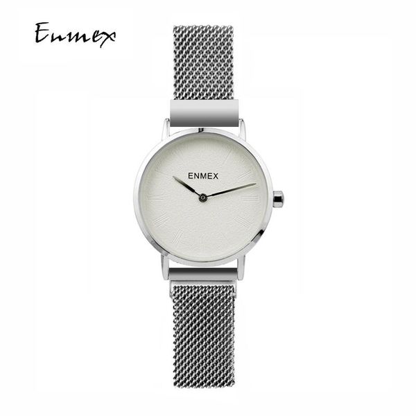

wristwatches 2021 ladies gift rounded case watch enmex simple design steel brief face gloden plating quartz fashion wristwatch, Slivery;brown