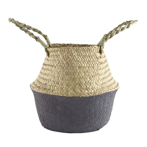 

storage baskets foldable seagrass woven flower basket handmade planter tote belly bag home sundries organizer handheld flowerpot