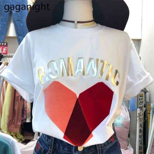 

casual women love tshirt short sleeve o neck fashion lady chic summer arrivals outwear loose tshirs 210601, White