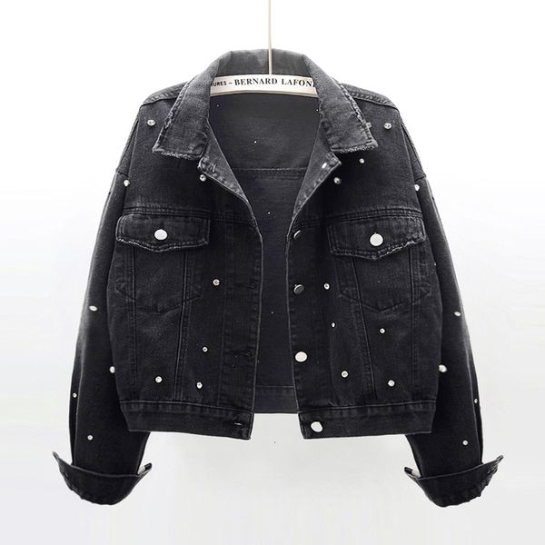 

jacket spring autumn korean diamond long sleeve short denim women loose vintage black jeans jacket female casual casaco feminino, Black;brown