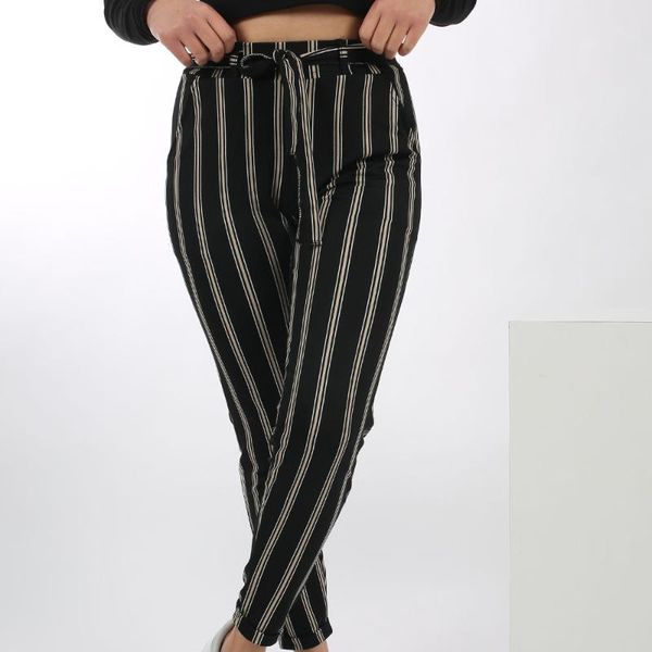 

fashion striped double leg mira fabric trousers black summer spring business women premium quality comfortable women's pants & capris, Black;white