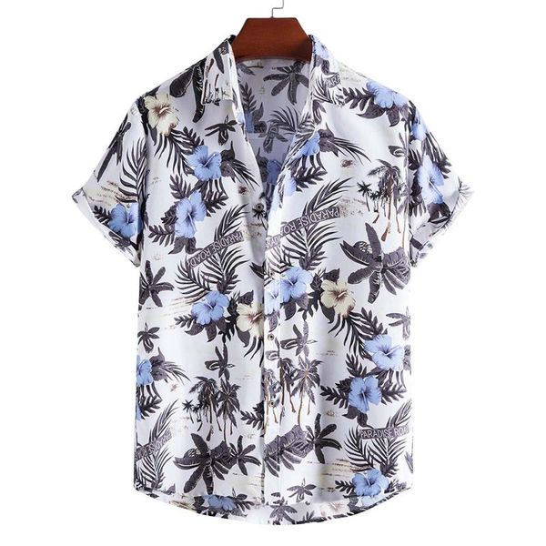 

men's casual shirts shirt summer hawaiian coconut tree printed short sleeve plus size beach blouse camisas de hombre, White;black