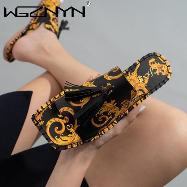 

women's shoes 2021 slippers fashion tassels decorative vamp color cute cool european american flat bottom, Black