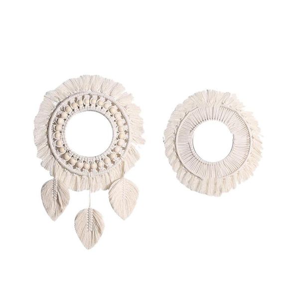 

decorative objects & figurines 2pcs boho wall hanging mirror macrame home decor for apartment living room bedroom baby nursery dorm