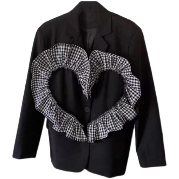 

women's suits & blazers getspring women blazer detachable ruffles love heart stitching suit coat single breasted long sleeve ladies bla, White;black