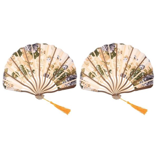 

other home decor 2x classic style peony flower fabric bamboo folding dance hand fan beige