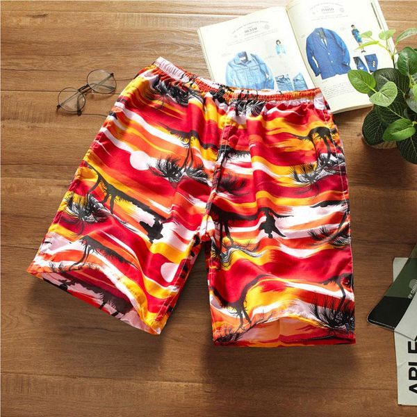 

men's shorts men printed summer leisure loose knee length korean style mens all-match elastic waist mid pockets fashion daily students, White;black