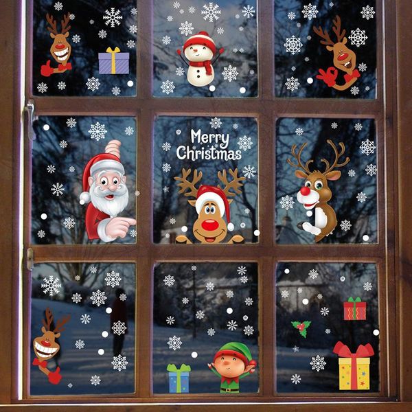 Наклейки на стену Главная Рождественская тема Съемный Santa Elk Window Наклейка Снежинка Наклейки Украшения