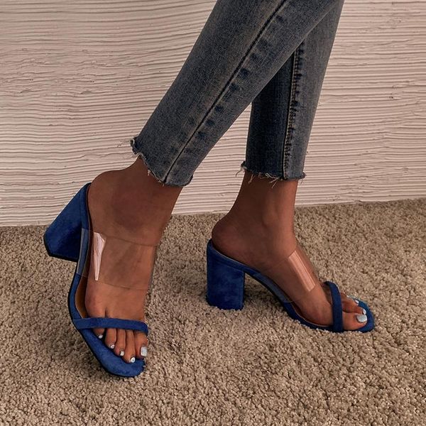

slippers 2021 summer fashion pvc women transparent shoes slides open toed thin heels party multi-color optional u24-43, Black