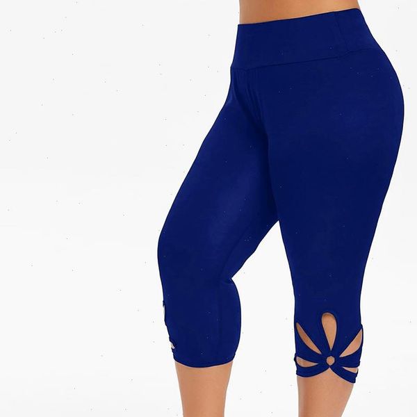 

38 plus size cropped women legging sport fitness workout trousers solid hollow elastic waist casual, Black