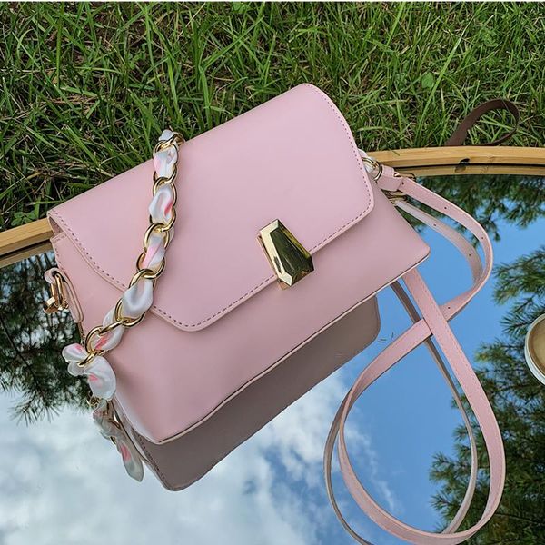 

evening bags small pink for women 2021 scarves chain tote handbag purse good quality pu leather shoulder bag female flap crossbody