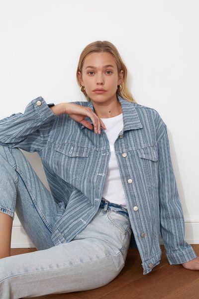 

trendyol striped denim jacket twoss21ce0047 women's jackets, Black;brown