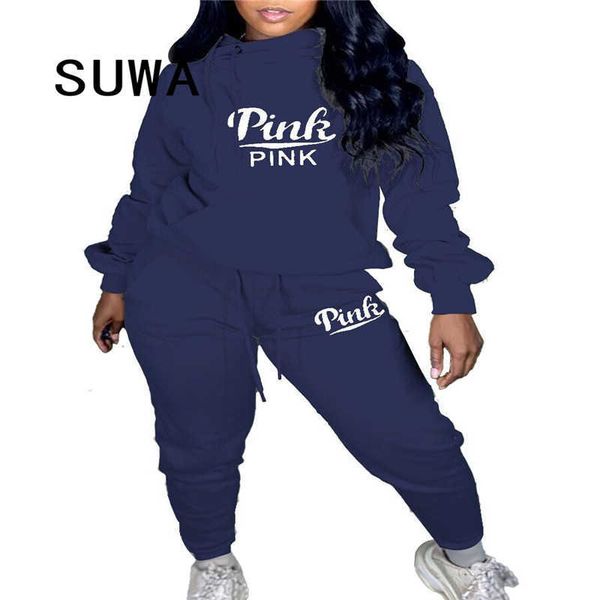 

pullover sweatshirt + baggy joggers pants loose bf style pink two piece outfits for womens tracksuit set 210525, White
