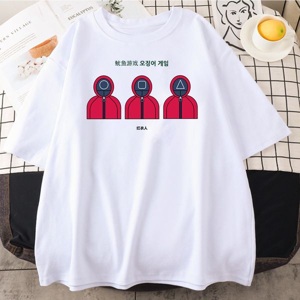 

korean squid game print casual 2021 new fashion cow pattern summer short sleeve t-shirts men's women's lovers men t-shirt, White