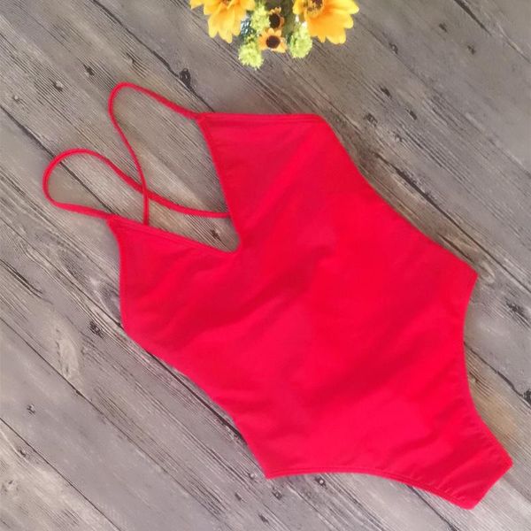

one-piece suits 2021 solid one piece swimsuit bandage swimwear women monokini bodysuit high cut brazilian vintage bathing suit beach we