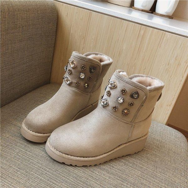 

boots women ankle winter shoes 2021 warm black round toe add velvet to keep leisure female crystal zapatillas mujer