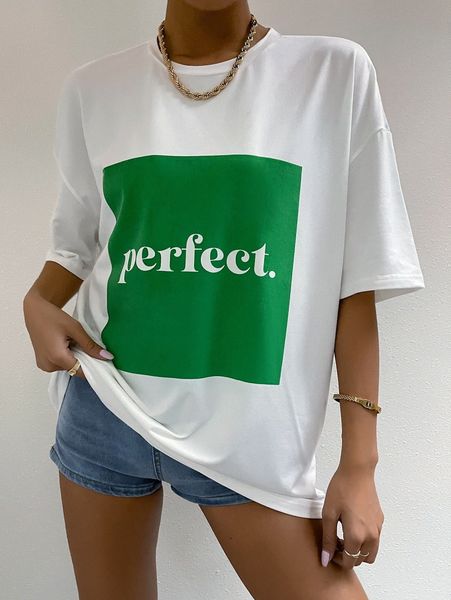 

drop shoulder letter graphic colorblock tee h8hg#, White