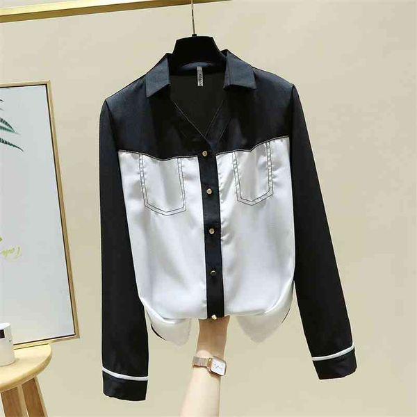 

spring autumn korean style turn down collar long sleeves patchwork office ladies shirt women's casual blouse shirts a4420 210519, White