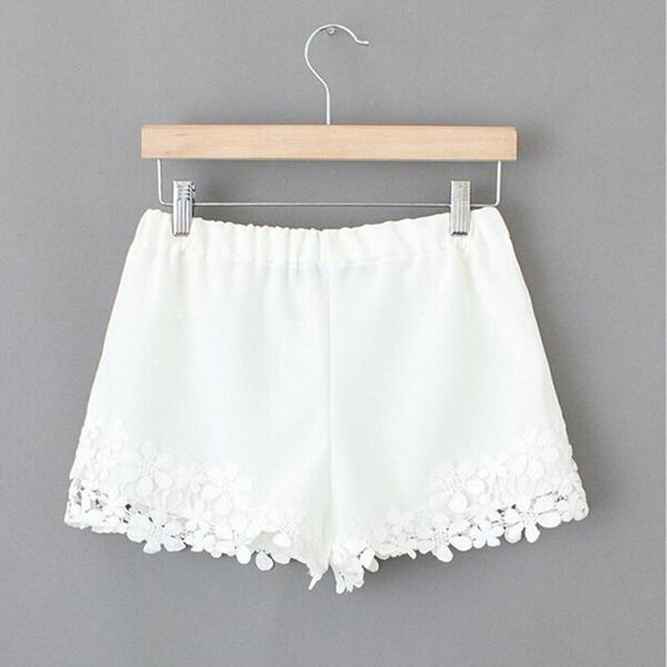 

women's shorts lace ladies' elegant sweet elastic black white waist fashion casual slim quality, White;black
