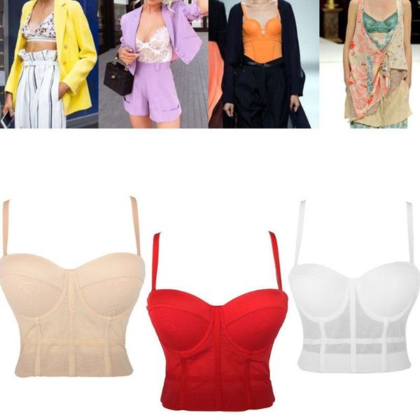 

women's tanks & camis edcrfv 1pc women sheer mesh bustier crop push up padded bralette club party wedding corset bra sling vest, White