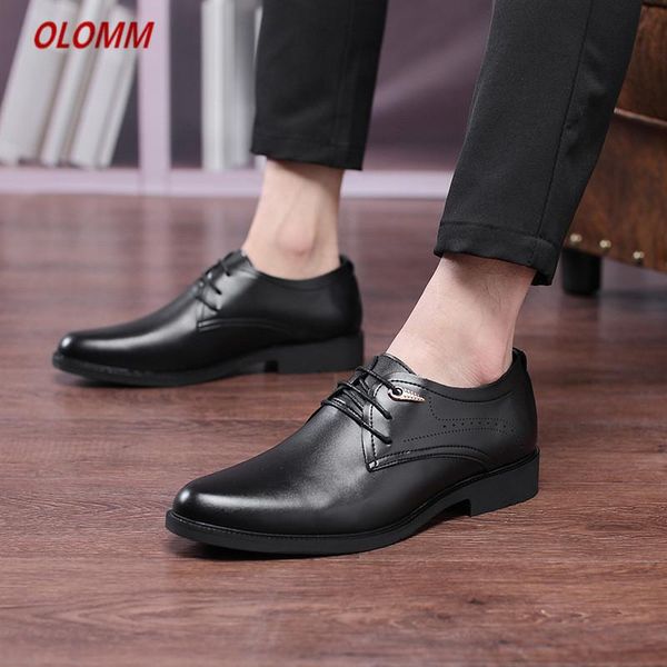 

dress shoes 2021 genuine leather men brogues lace-up bullock business oxfords male formal, Black