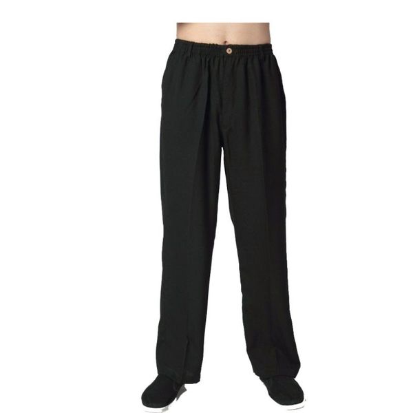 

men's pants chinese style vintage black pant traditional cotton linen wu shu tai chi trousers large size pantalons pour hommes