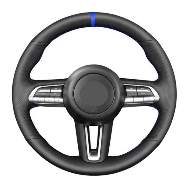 

steering wheel covers car cover hand-stitched non-slip black artificial leather for 3 axela 2021 cx-30 mx-30