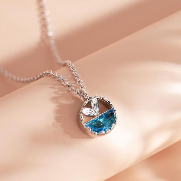 

kinitial mermaid tears foam charm necklace tail blue crystal clavicle chain for women birthday pendant jewelry collar necklaces, Silver