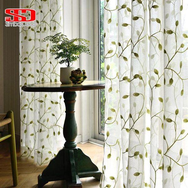 

curtain & drapes embroidery green leaves tulle curtains for living room window screening voile sheer chinese ready single panel decor