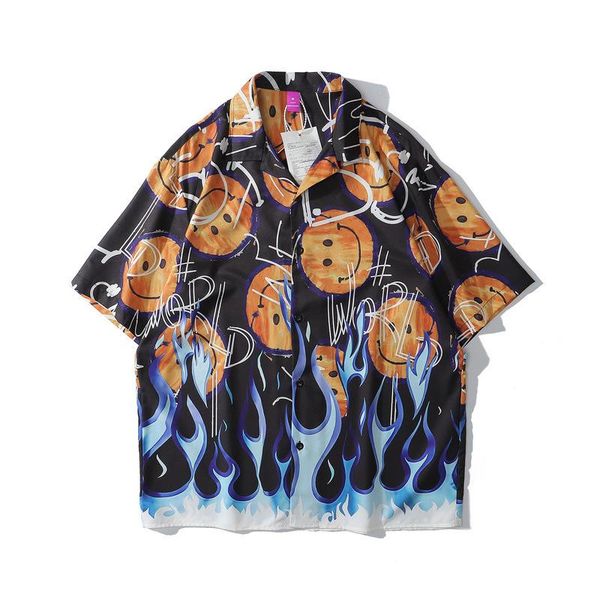 

blouses casual printed short sleeve shirt men street 2021 hawaii beach oversize women fashion harujuku shirts for streetwear men's, White;black